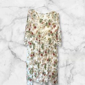 Patrizia Luca Floral Long Sleeve Dress - Cream and Pink